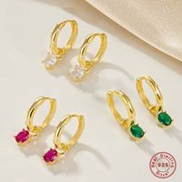 1 Pair Elegant Simple Style Oval Plating Inlay Sterling Silver Zircon 18k Gold Plated Drop Earrings main image 2
