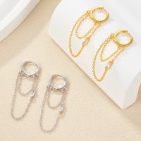 1 Pair Simple Style Commute Solid Color Plating Chain Inlay Sterling Silver Zircon 18k Gold Plated White Gold Plated Earrings main image 1