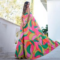 Frau Normales Kleid Einfacher Stil V-Ausschnitt Drucken Ärmellos Blume Maxi Langes Kleid Ferien main image 5