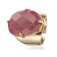 Elegant Oval Natural Stone Copper Inlay Artificial Gemstones Open Ring sku image 3