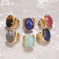 Elegant Oval Natural Stone Copper Inlay Artificial Gemstones Open Ring main image 1