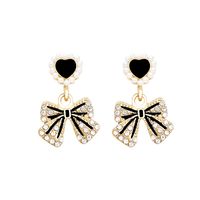 Retro Sweet Heart Shape Bow Knot Alloy Enamel Plating Inlay Rhinestones Pearl Women's Drop Earrings 1 Pair main image 5