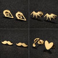 1 Pair Ig Style Simple Style Ice Cream Heart Shape Notes Asymmetrical Plating Stainless Steel Ear Studs main image 1