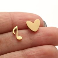 1 Pair Ig Style Simple Style Ice Cream Heart Shape Notes Asymmetrical Plating Stainless Steel Ear Studs sku image 5
