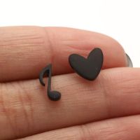 1 Pair Ig Style Simple Style Ice Cream Heart Shape Notes Asymmetrical Plating Stainless Steel Ear Studs sku image 7