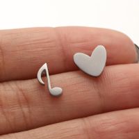 1 Pair Ig Style Simple Style Ice Cream Heart Shape Notes Asymmetrical Plating Stainless Steel Ear Studs sku image 1