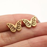 1 Pair Simple Style Butterfly Plating Hollow Out Stainless Steel Ear Studs sku image 5