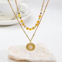 Casual Simple Style Round Stainless Steel Natural Stone Beaded Plating Inlay Natural Stone Layered Necklaces main image 1
