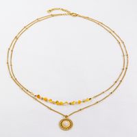Casual Simple Style Round Stainless Steel Natural Stone Beaded Plating Inlay Natural Stone Layered Necklaces main image 5