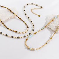 Simple Style Commute Round Natural Stone Freshwater Pearl Shell Beaded Plating Necklace main image 5
