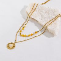 Casual Simple Style Round Stainless Steel Natural Stone Beaded Plating Inlay Natural Stone Layered Necklaces main image 3