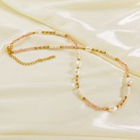 Modern Style Geometric Stainless Steel Crystal Freshwater Pearl Necklace main image 3