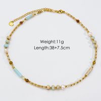 Simple Style Commute Round Natural Stone Freshwater Pearl Shell Beaded Plating Necklace sku image 2