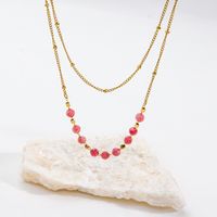 Casual Simple Style Round Stainless Steel Natural Stone Beaded Plating Layered Necklaces main image 5
