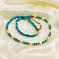 Casual Retro Round Stainless Steel Natural Stone Freshwater Pearl Beaded Plating Necklace main image 4