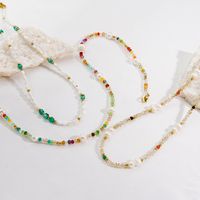 Casual Simple Style Round Multicolor Stainless Steel Natural Stone Freshwater Pearl Beaded Plating Necklace main image 4