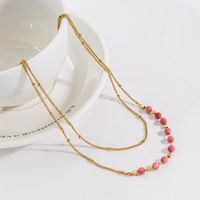 Casual Simple Style Round Stainless Steel Natural Stone Beaded Plating Layered Necklaces main image 4