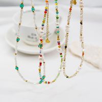 Casual Simple Style Round Multicolor Stainless Steel Natural Stone Freshwater Pearl Beaded Plating Necklace main image 1