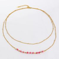 Casual Simple Style Round Stainless Steel Natural Stone Beaded Plating Layered Necklaces main image 3