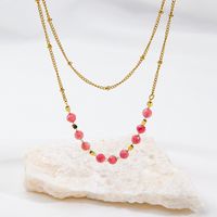 Casual Simple Style Round Stainless Steel Natural Stone Beaded Plating Layered Necklaces main image 1