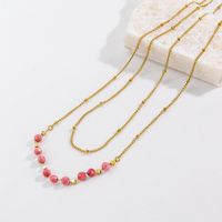 Casual Simple Style Round Stainless Steel Natural Stone Beaded Plating Layered Necklaces main image 2
