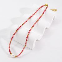 Casual Ethnic Style Round Stainless Steel Natural Stone Freshwater Pearl Beaded Plating Necklace main image 6
