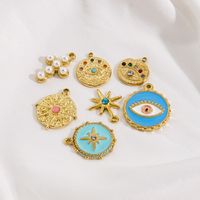 1 Piece 304 Stainless Steel Natural Stone Rhinestones Pearl 14K Gold Plated Cross Round Devil'S Eye main image 4
