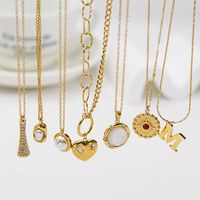 Casual Simple Style Round Letter Heart Shape Titanium Steel Plating Inlay Pearl Shell Zircon Pendant Necklace main image 2