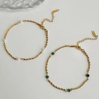 Wholesale Ig Style Elegant Round Stainless Steel Malachite Freshwater Pearl 18k Gold Plated Bracelets Anklet Necklace main image 3