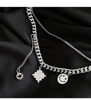 Hip-hop Punk Geometric Smiley Face Titanium Steel Layered Necklaces sku image 1