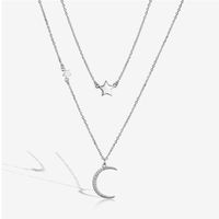 Elegant Luxurious Star Moon Sterling Silver Plating Inlay Rhinestones White Gold Plated Layered Necklaces sku image 1