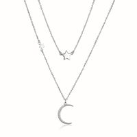 Elegant Luxurious Star Moon Sterling Silver Plating Inlay Rhinestones White Gold Plated Layered Necklaces main image 2