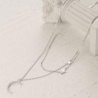 Elegant Luxurious Star Moon Sterling Silver Plating Inlay Rhinestones White Gold Plated Layered Necklaces main image 1