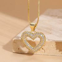 Elegant Sweet Heart Shape Copper 14k Gold Plated Zircon Pendant Necklace In Bulk sku image 2