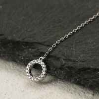 Elegant Luxurious Circle Sterling Silver Plating Hollow Out Inlay Rhinestones White Gold Plated Pendant Necklace main image 4