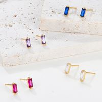 1 Pair Elegant Simple Style Commute Rectangle Plating Inlay Sterling Silver Turquoise Zircon 18k Gold Plated White Gold Plated Ear Studs main image 3