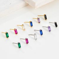 1 Pair Elegant Simple Style Commute Rectangle Plating Inlay Sterling Silver Turquoise Zircon 18k Gold Plated White Gold Plated Ear Studs main image 1