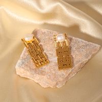 1 Pair Glam Classical Geometric Plating Inlay Copper Artificial Pearls Rhinestones 18k Gold Plated Drop Earrings main image 5
