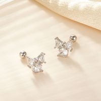 1 Pair Simple Style Commute Shiny Bow Knot Plating Hollow Out Inlay Sterling Silver Zircon 18k Gold Plated White Gold Plated Ear Studs main image 5