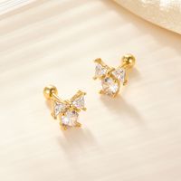 1 Pair Simple Style Commute Shiny Bow Knot Plating Hollow Out Inlay Sterling Silver Zircon 18k Gold Plated White Gold Plated Ear Studs main image 3
