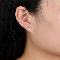 1 Pair Simple Style Commute Shiny Bow Knot Plating Hollow Out Inlay Sterling Silver Zircon 18k Gold Plated White Gold Plated Ear Studs main image 1