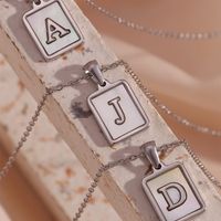 Simple Style Letter Square Stainless Steel Inlay Shell Pendant Necklace main image 5