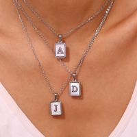 Simple Style Letter Square Stainless Steel Inlay Shell Pendant Necklace main image 6