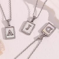 Simple Style Letter Square Stainless Steel Inlay Shell Pendant Necklace main image 1
