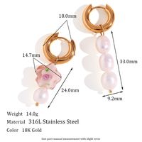 1 Pair Elegant Flower Plating Stainless Steel Freshwater Pearl 18k Gold Plated Drop Earrings sku image 3