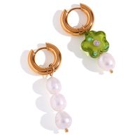 1 Pair Elegant Flower Plating Stainless Steel Freshwater Pearl 18k Gold Plated Drop Earrings sku image 2