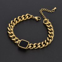 Titanium Steel 18K Gold Plated Hip-Hop Exaggerated Plating Square Acrylic Bracelets Necklace main image 3