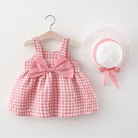 Casual Princess Pastoral Plaid Cotton Girls Dresses sku image 1