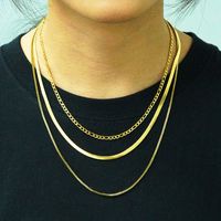 304 Stainless Steel 18K Gold Plated Hip-Hop Simple Style Layered Plating Solid Color Titanium Steel Layered Necklaces main image 5