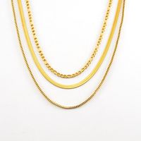304 Stainless Steel 18K Gold Plated Hip-Hop Simple Style Layered Plating Solid Color Titanium Steel Layered Necklaces main image 4